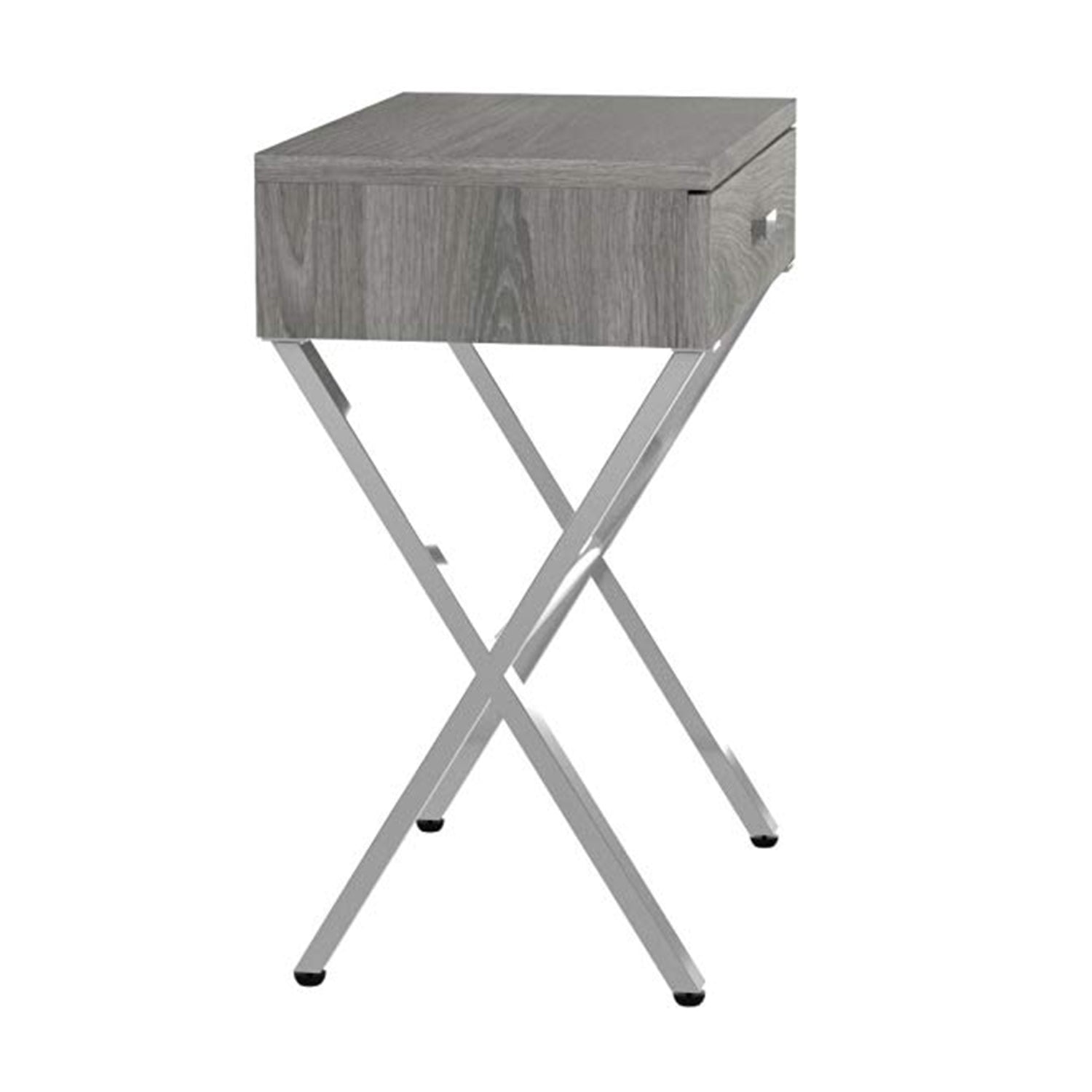 12" X 18.25" X 22.25" White Finish And Chrome Metal Accent Table