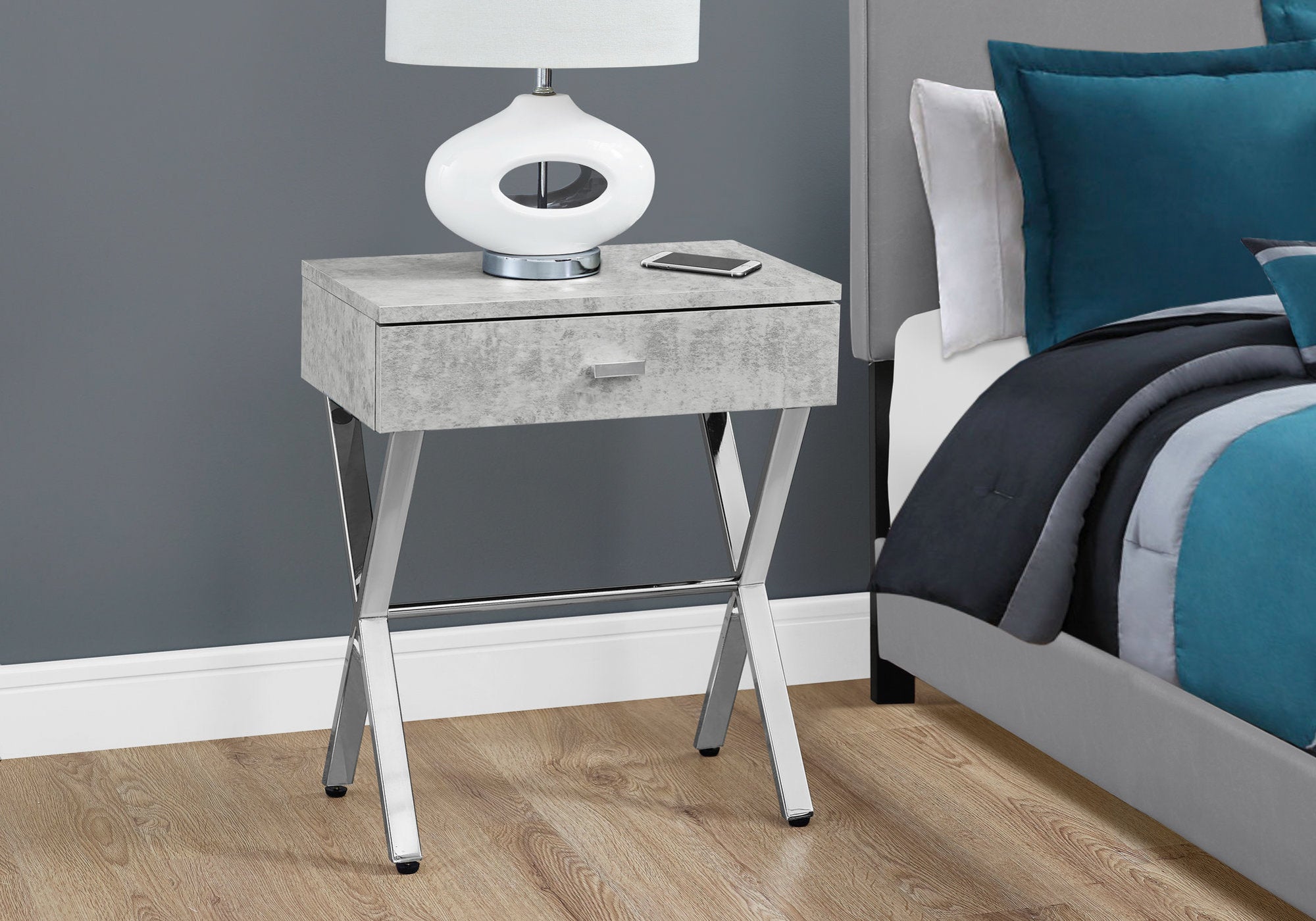 12" X 18.25" X 22.25" White Finish And Chrome Metal Accent Table