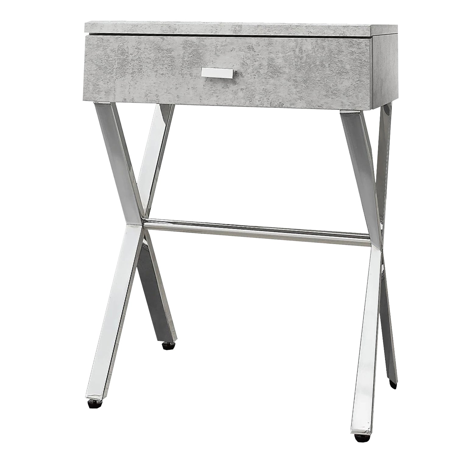 12" X 18.25" X 22.25" White Finish And Chrome Metal Accent Table