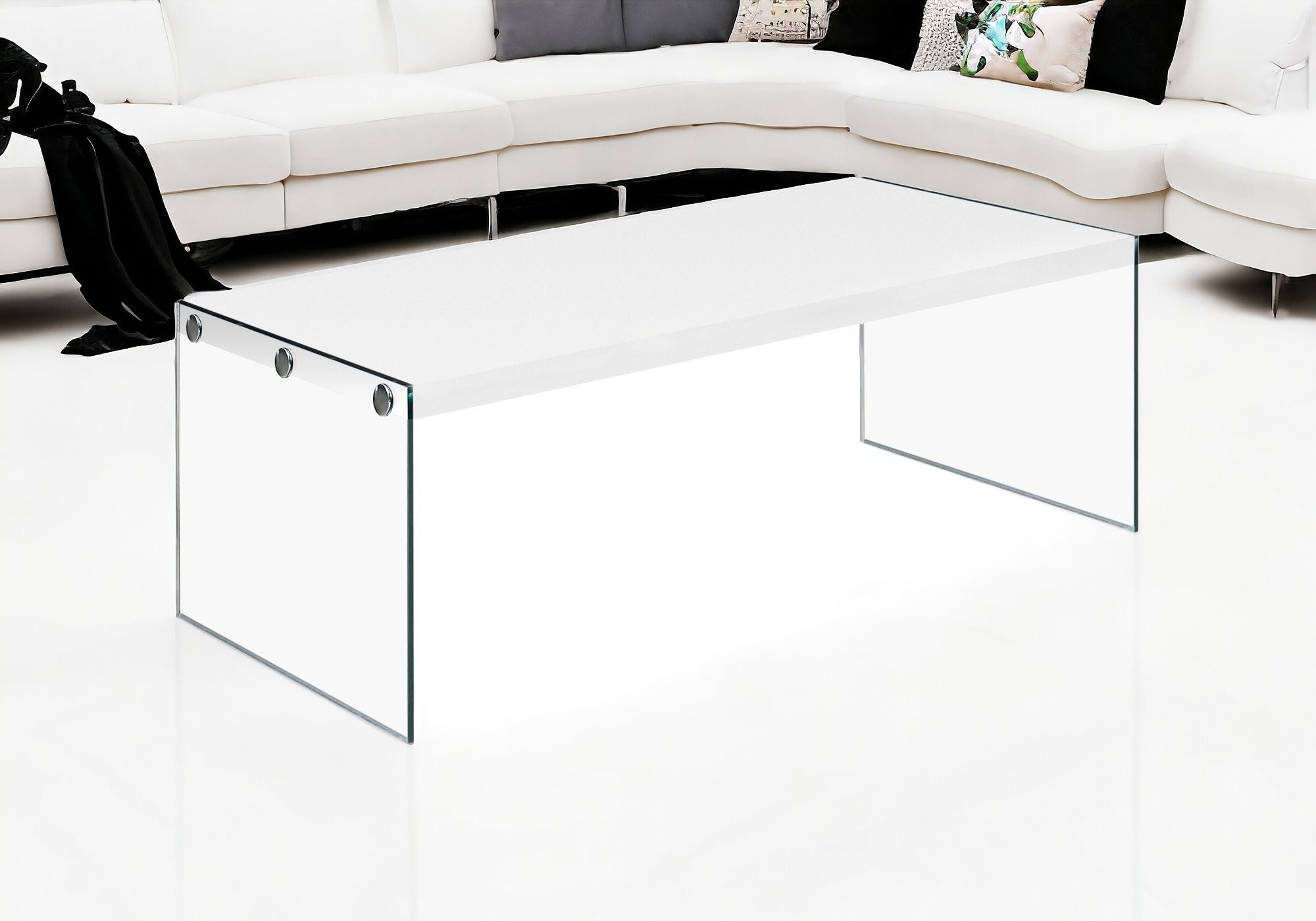 22" X 44" X 16" Dark Taupe  Tempered Glass  Coffee Table