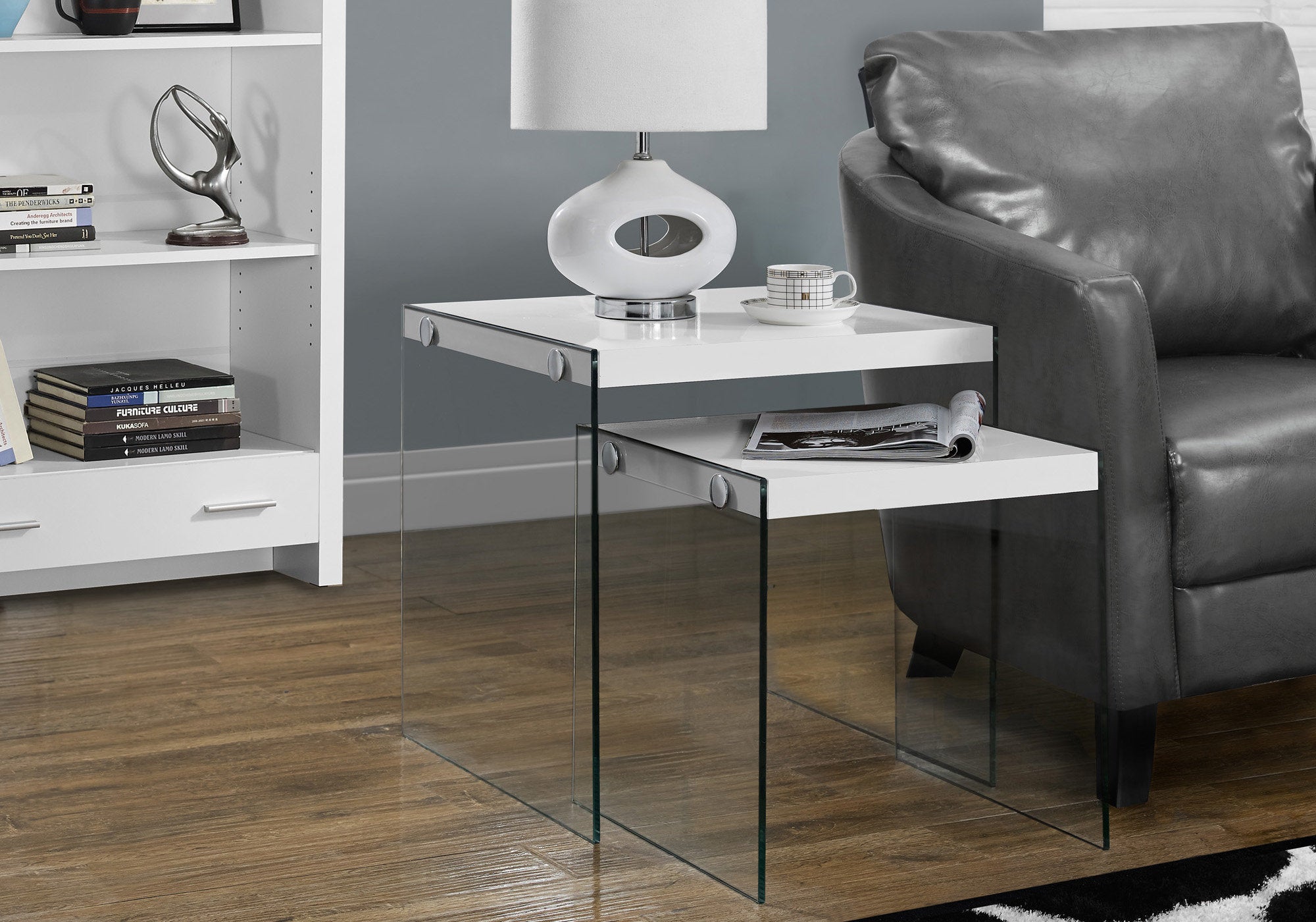 35.5" X 35.5" X 35.5" Dark Taupe Clear Particle Board Tempered Glass  2Pcs Nesting Table Set