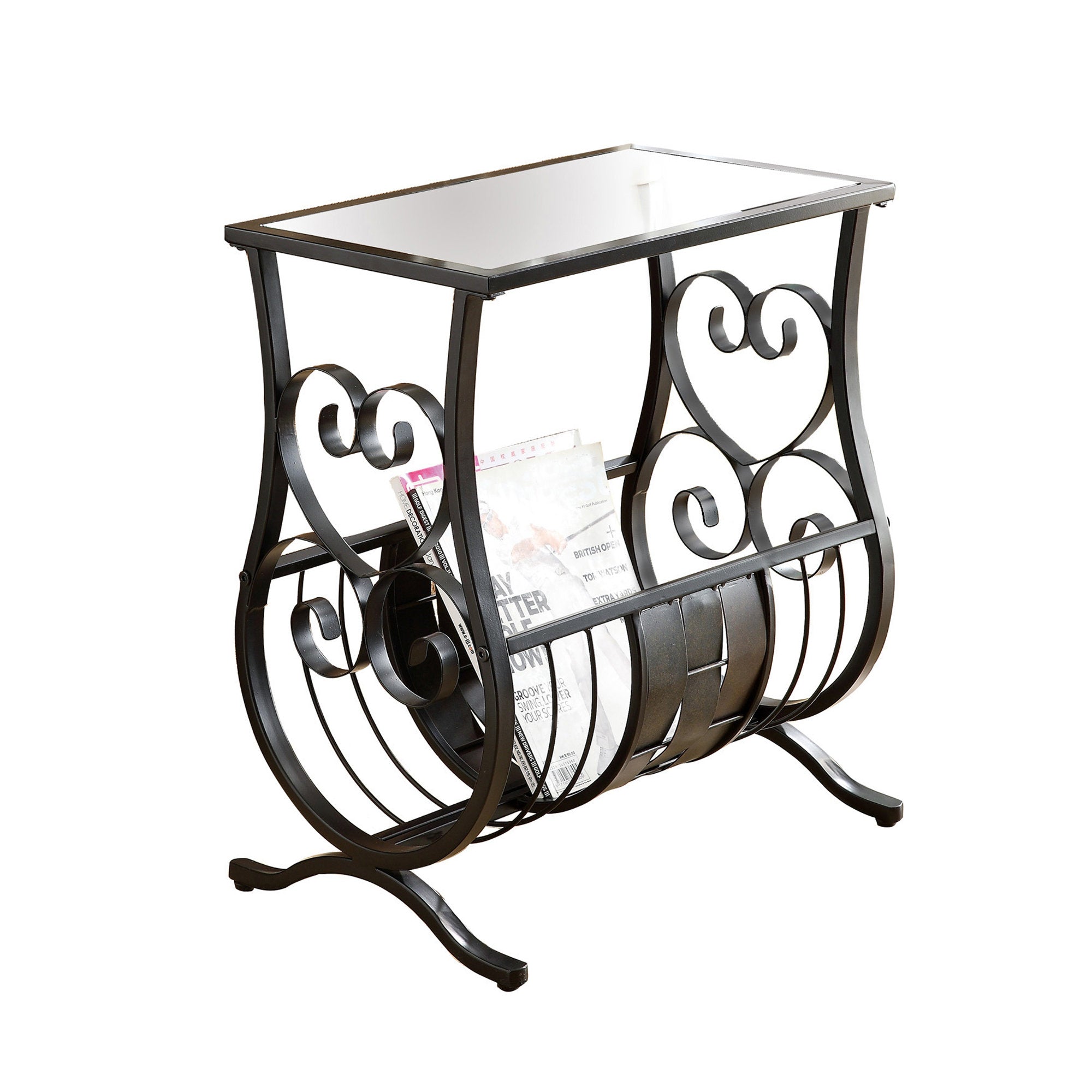 11.5" X 18.5" X 21.75" White Metal Tempered Glass  Accent Table