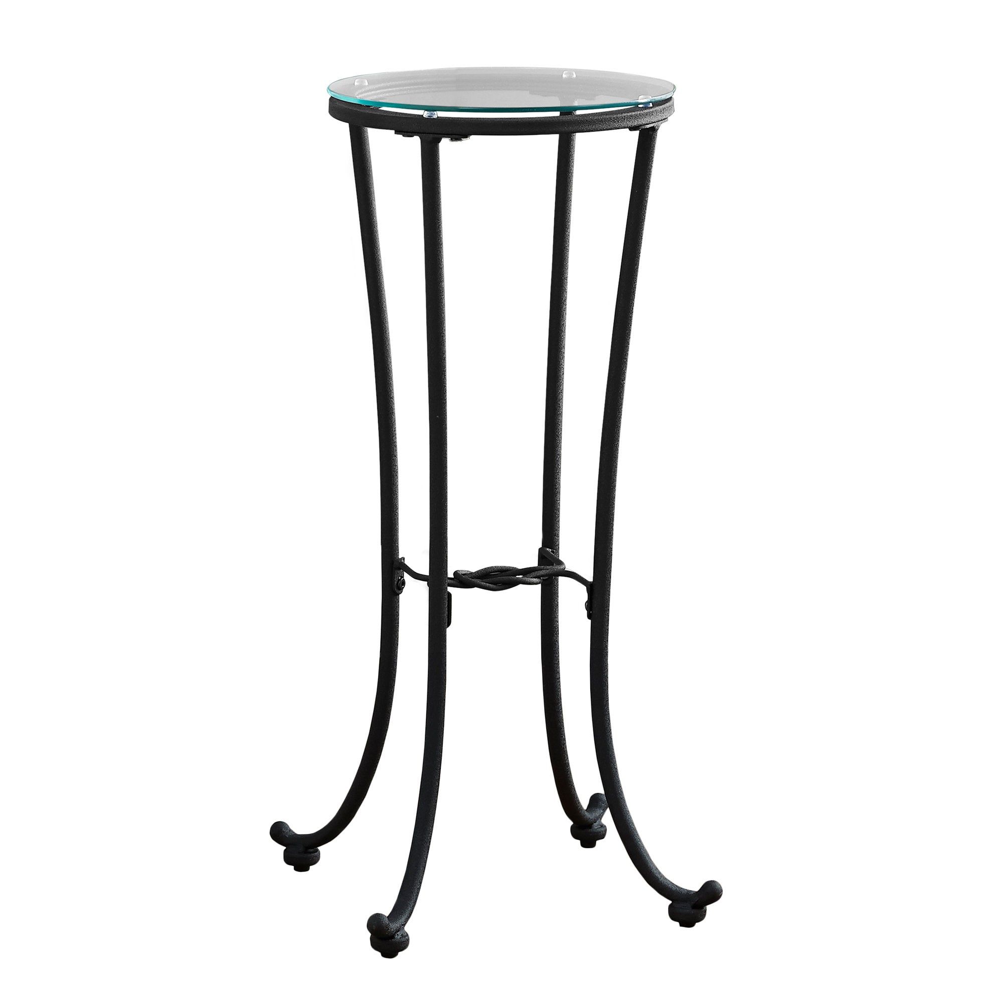 12" X 12" X 28.5" Black Clear Metal Tempered Glass Accent Table