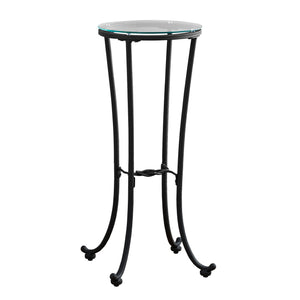 12" X 12" X 28.5" Black Clear Metal Tempered Glass Accent Table