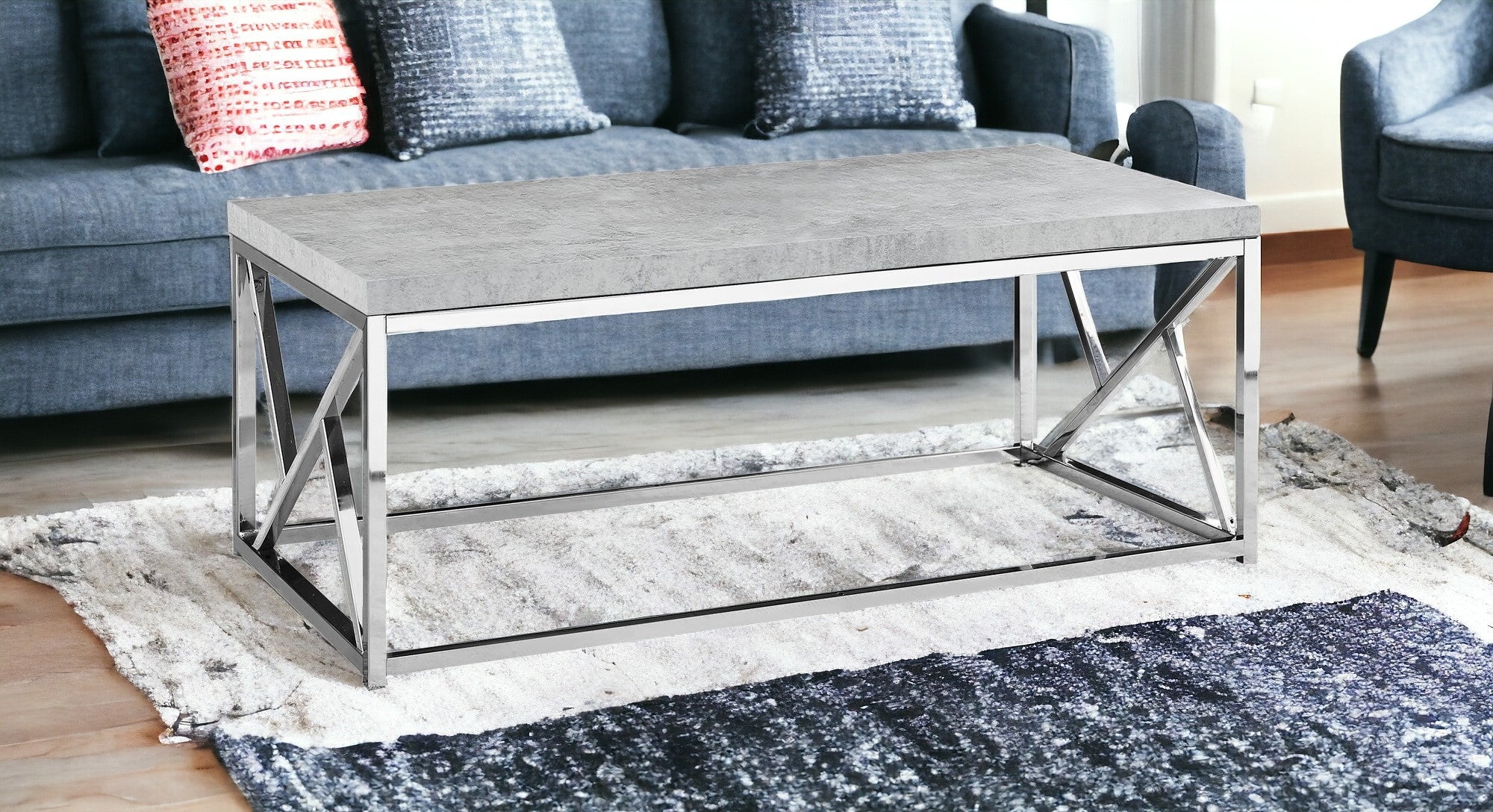 Industrial Chic Gray Faux Cement And Chrome Coffee Table
