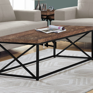 17" Reclaimed Wood Particle Board And Black Metal Coffee Table