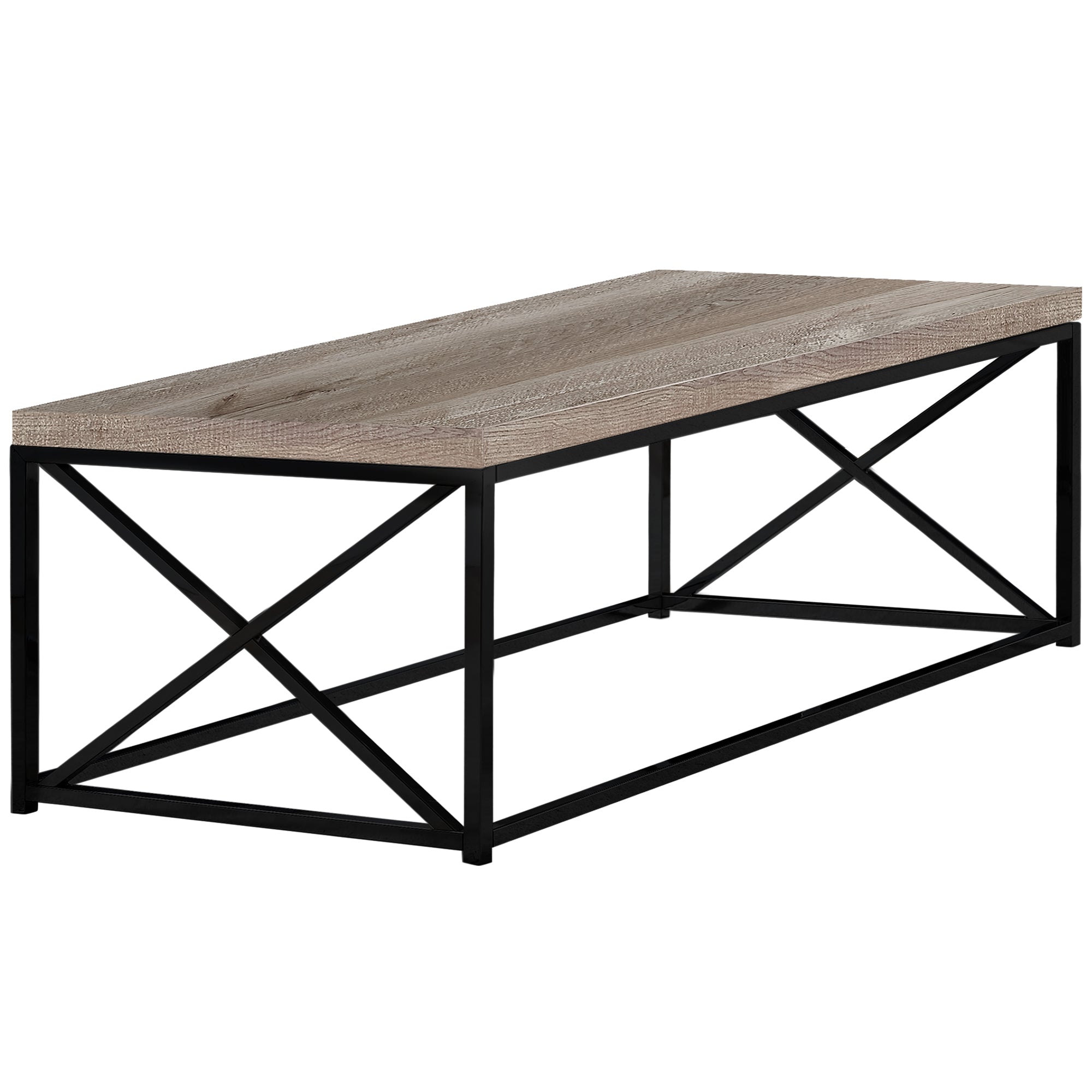 17" Reclaimed Wood Particle Board And Black Metal Coffee Table