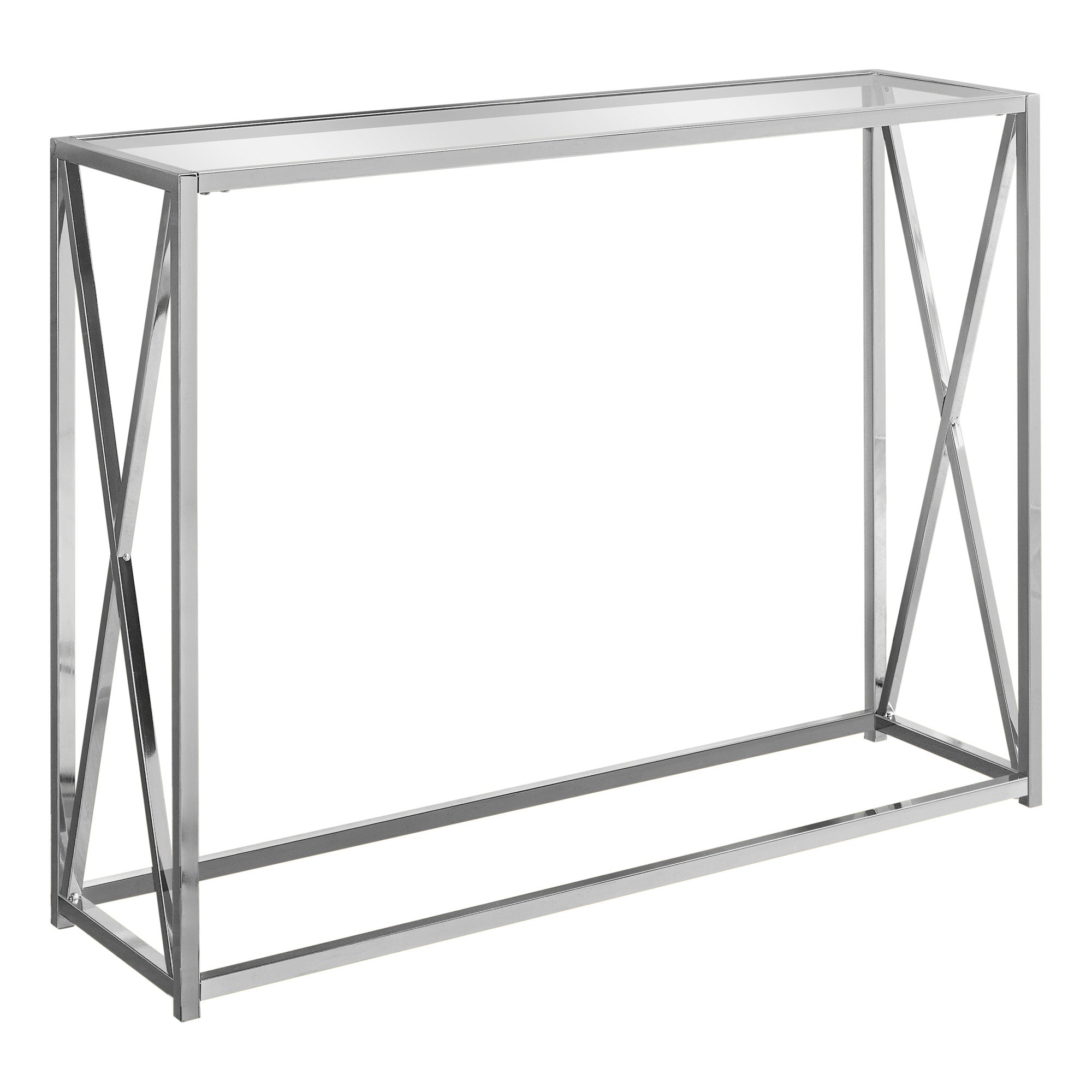 12" X 42.25" X 32.25" Chrome Clear Metal Tempered Glass Accent Table