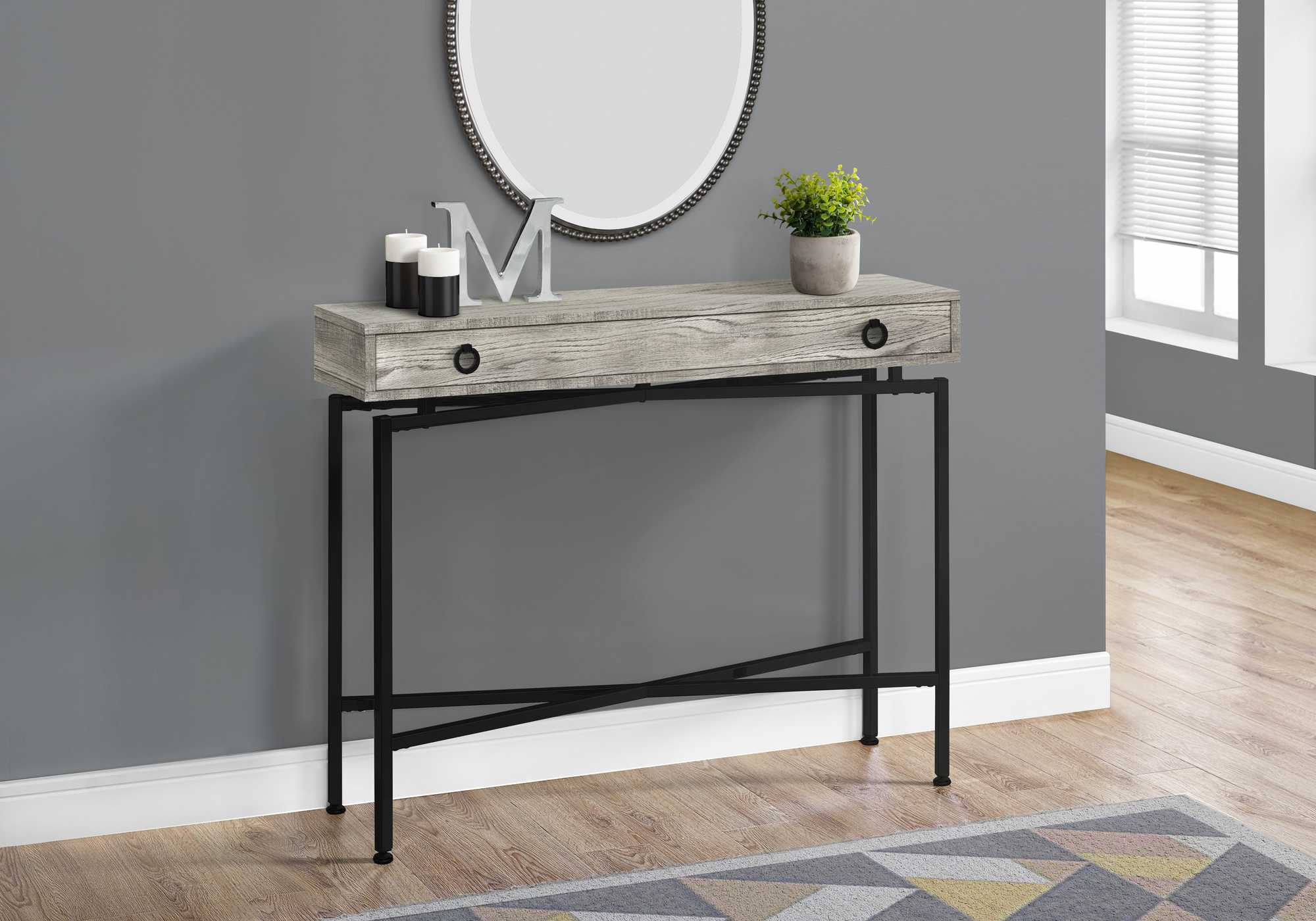 32.5" Brown Particle Board Accent Table With Black Legs