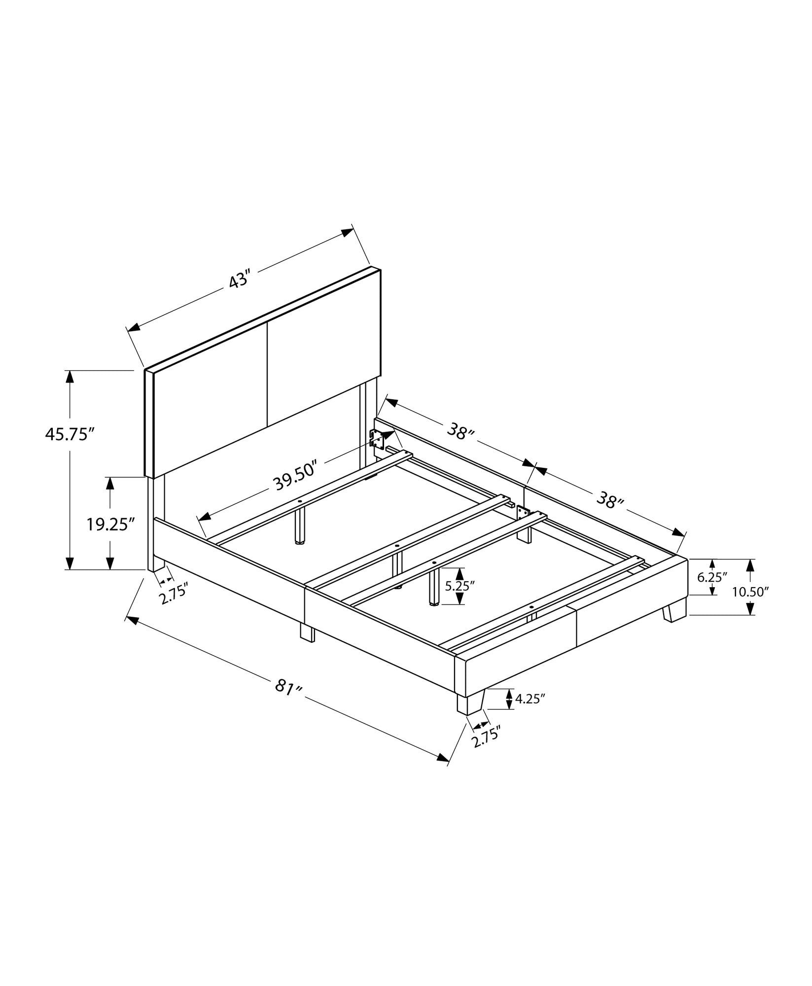 81" X 43" X 45.75" Gris Espuma De Madera Sólida Aspecto De Cuero Cama Tamaño Twin