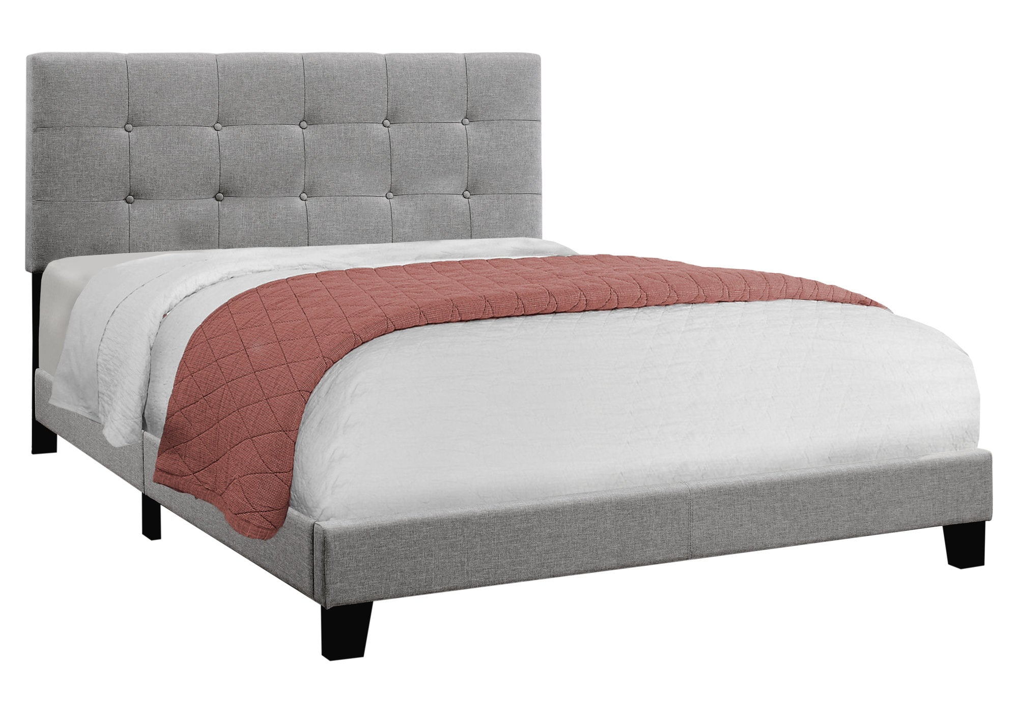 Grey Linen Queen Size Bed - 64.25" x 85.25" x 45"