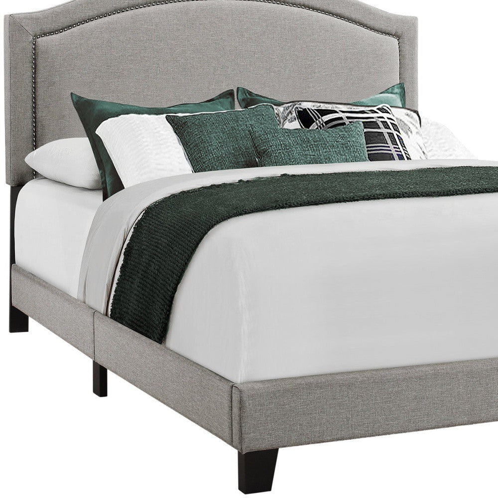 64.5" X 85.75" X 51.5" Grey Foam Solid Wood Linen  Queen Size Bed