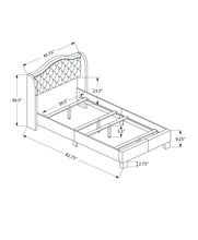 Tufted Grey Standard Bed Upholstered With Nailhead Trim And With Headboard