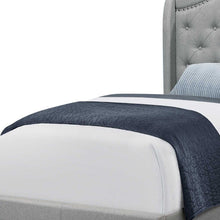 Tufted Grey Standard Bed Upholstered With Nailhead Trim And With Headboard