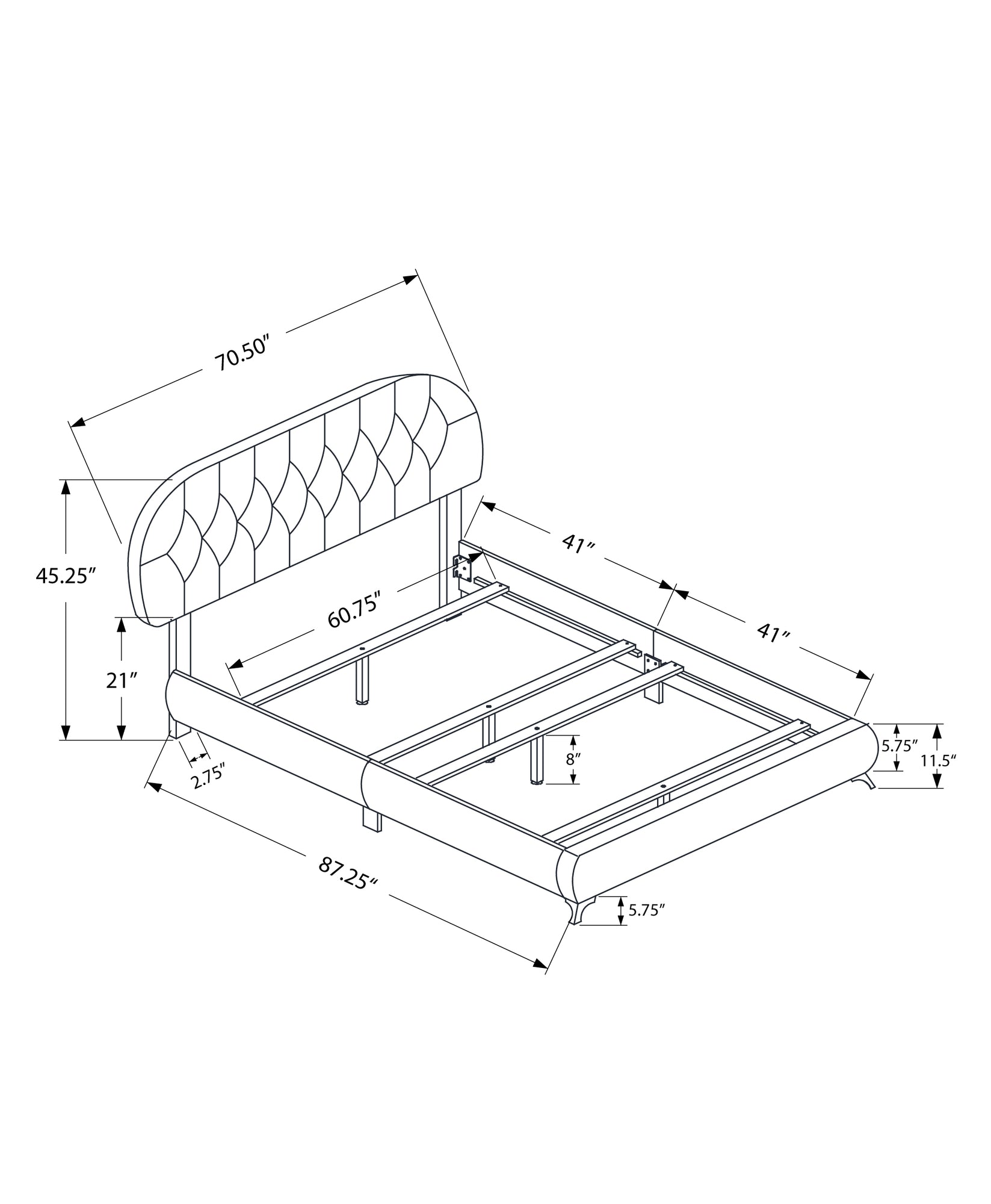 Tufted Brown Standard Bed Upholstered With Headboard