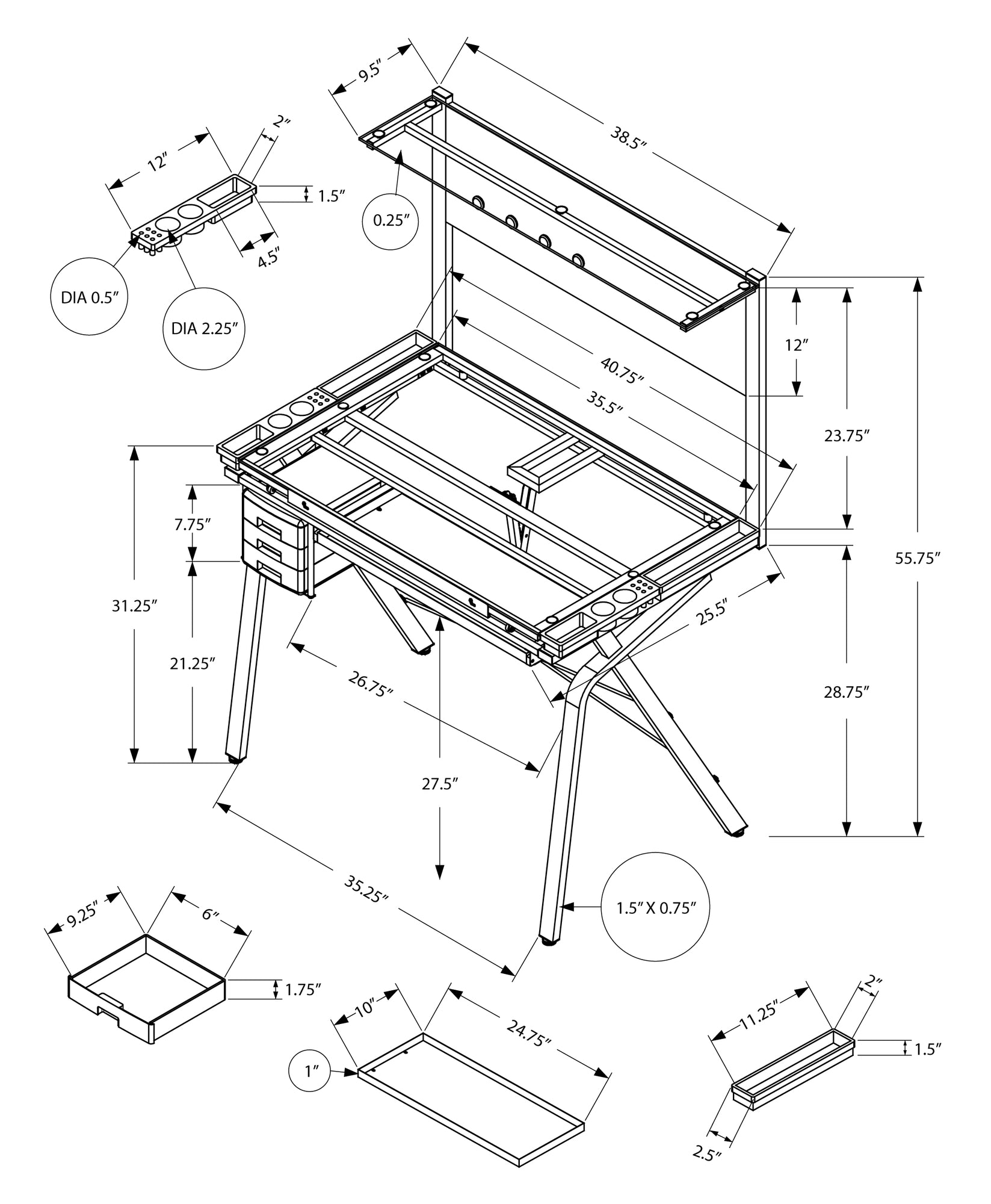 26" Adjustable Grey Rectangular Drafting Table