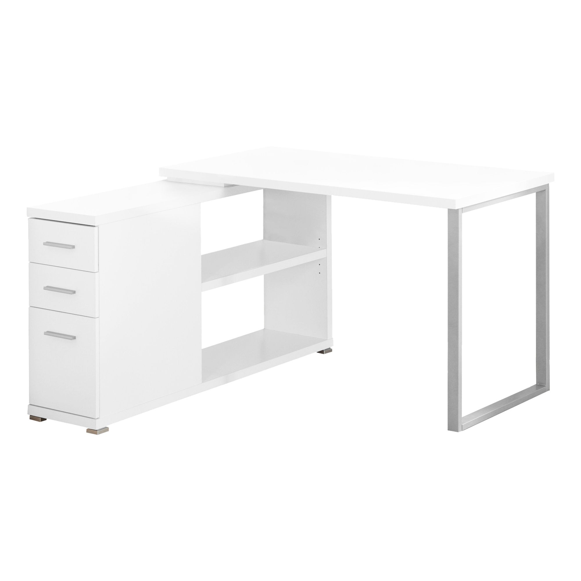 47" White L-Shape Computer Desk With Three Drawers