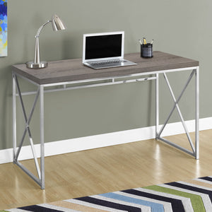 29.75" Dark Taupe Particle Board And Chrome Metal Computer Desk