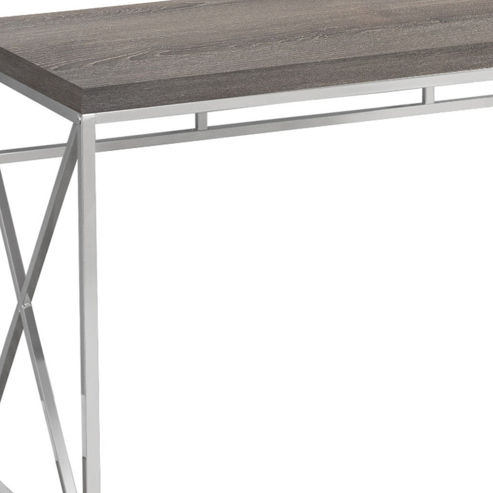 29.75" Dark Taupe Particle Board And Chrome Metal Computer Desk