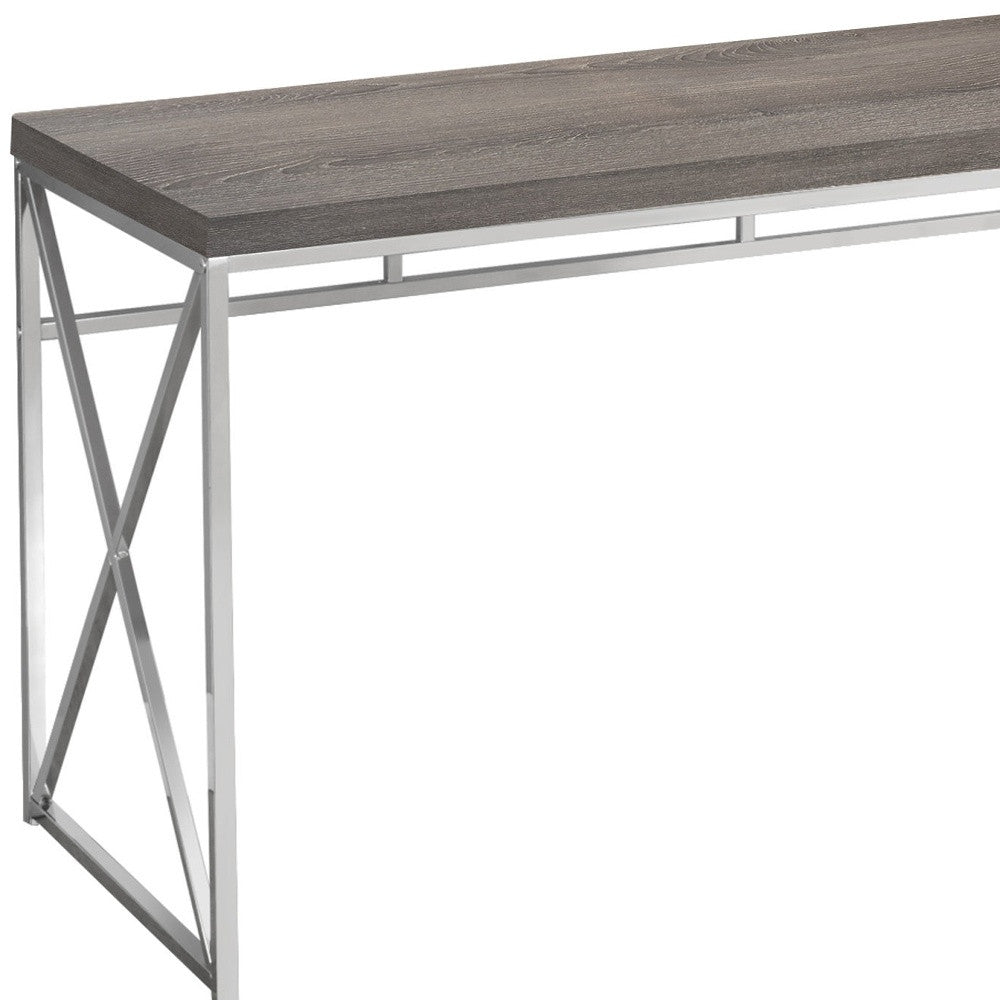 29.75" Dark Taupe Particle Board And Chrome Metal Computer Desk