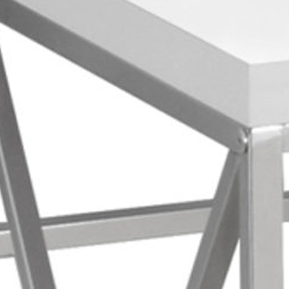 29.75" Glossy White Particle Board And Chrome Metal Computer Desk