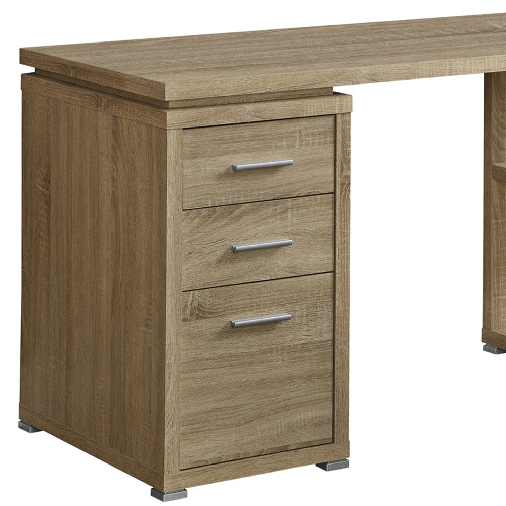 47" Brown L-Shape Computer Desk With Three Drawers
