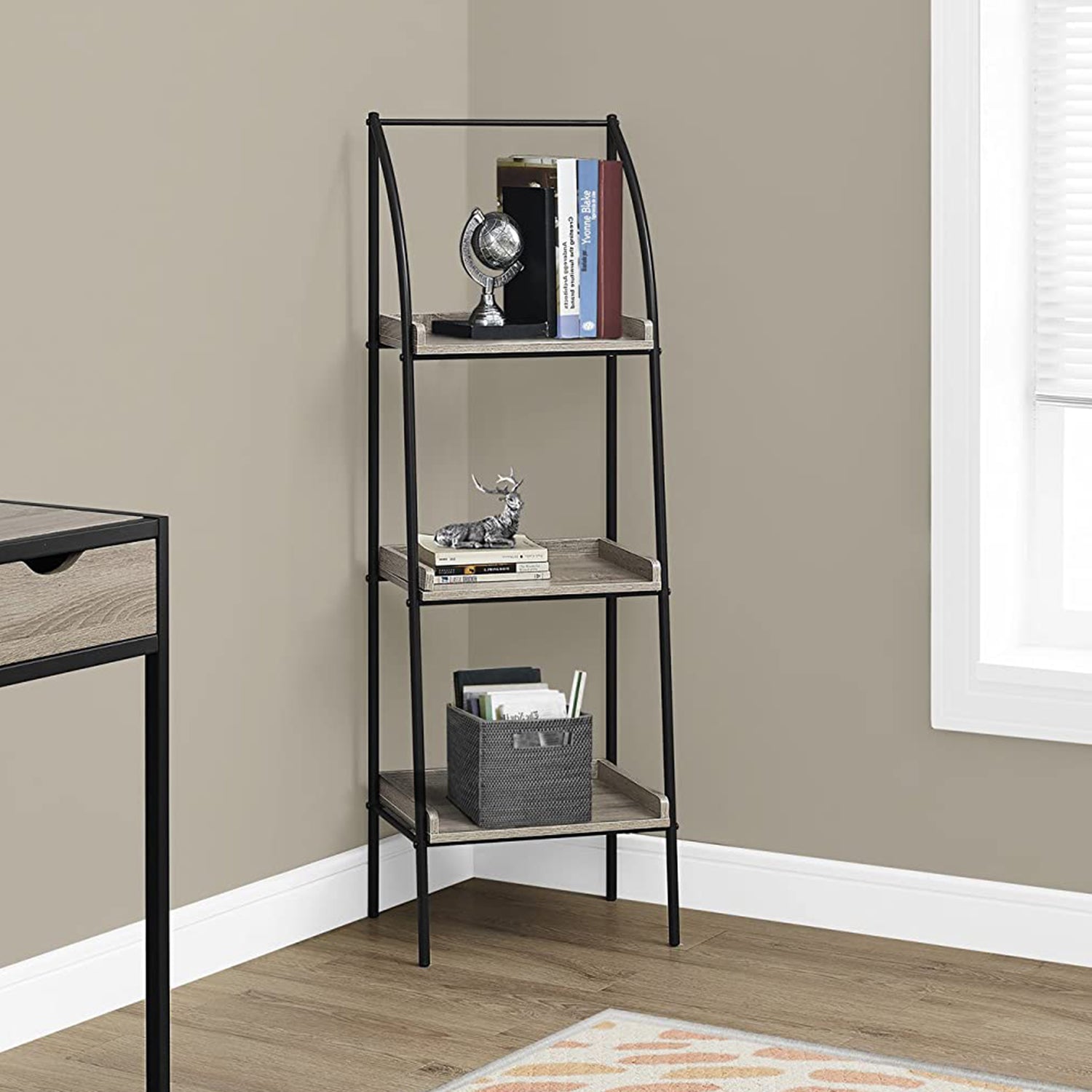 12" X 16" X 48" Dark Taupe  Black  Mdf  Metal   Bookshelf
