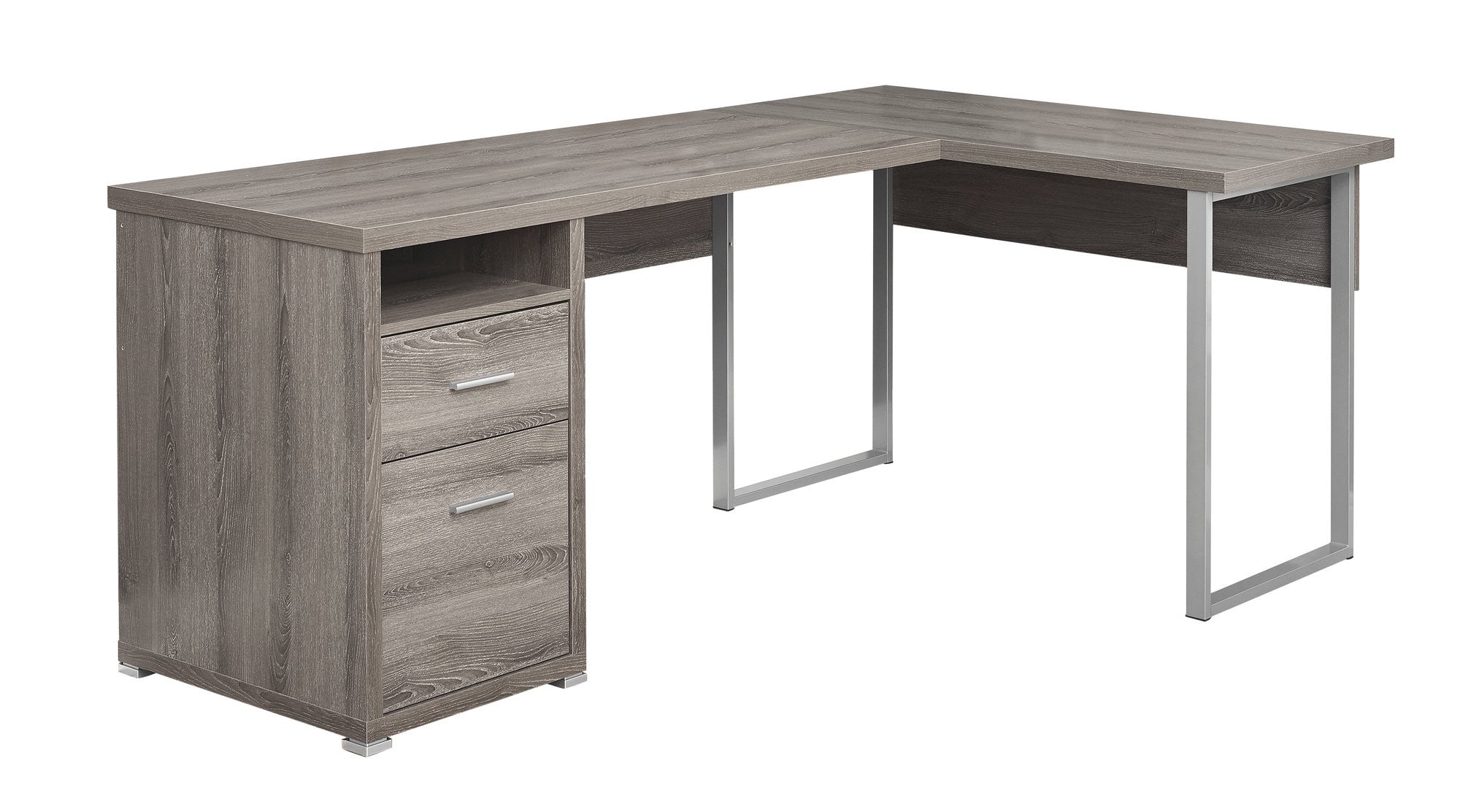 47" Taupe L-Shape Computer Desk With Two Drawers