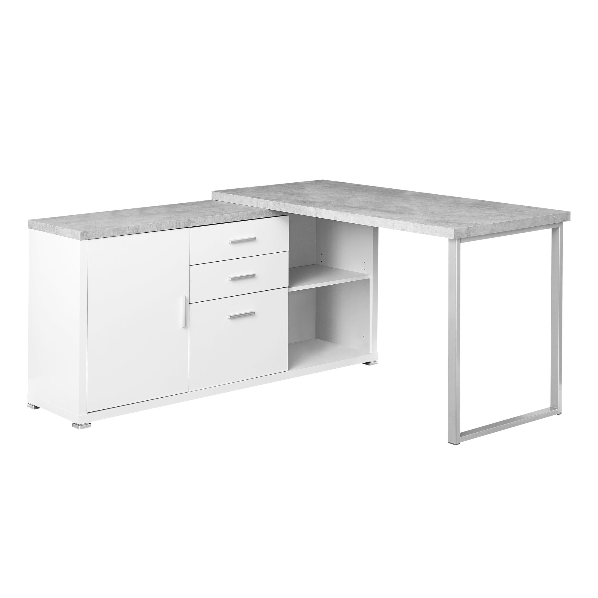 57" Taupe L-Shape Computer Desk With Three Drawers