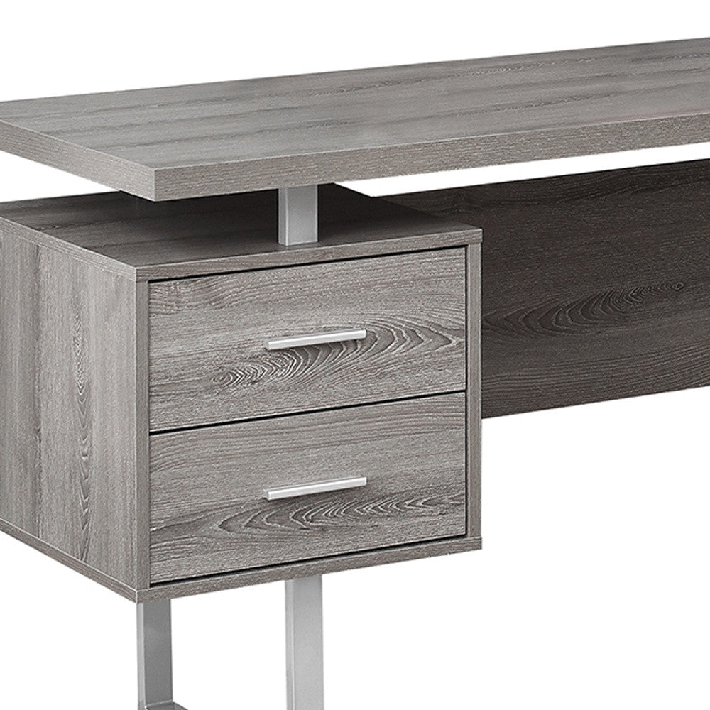 71" Taupe L-Shape Computer Desk With Three Drawers