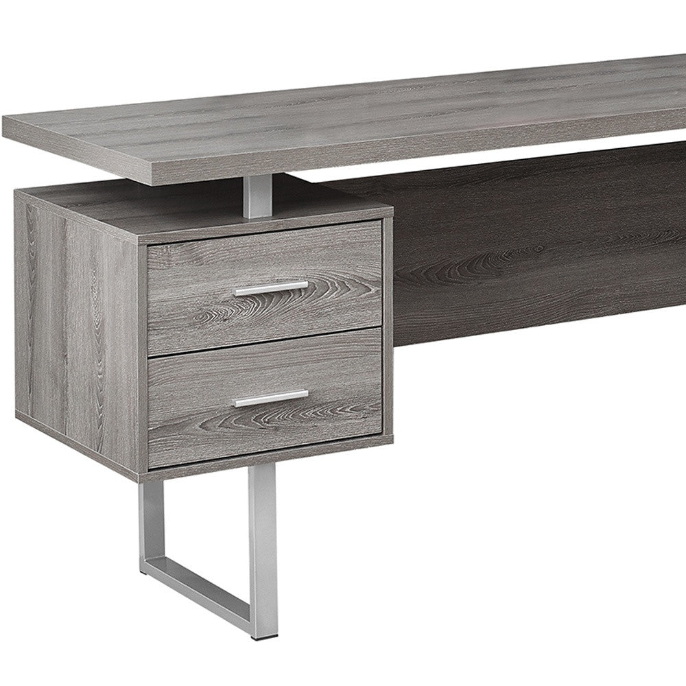 71" Taupe L-Shape Computer Desk With Three Drawers