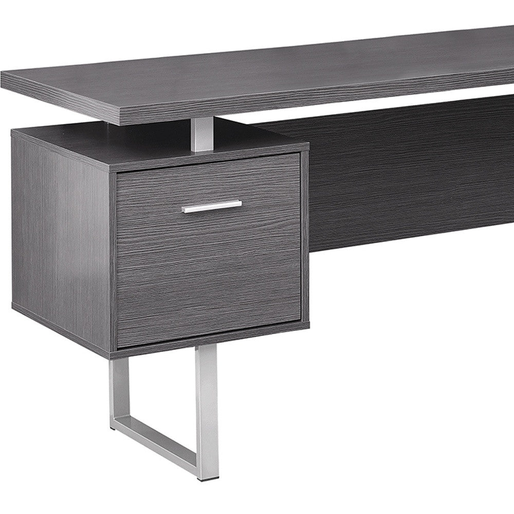 71" Taupe L-Shape Computer Desk With Three Drawers