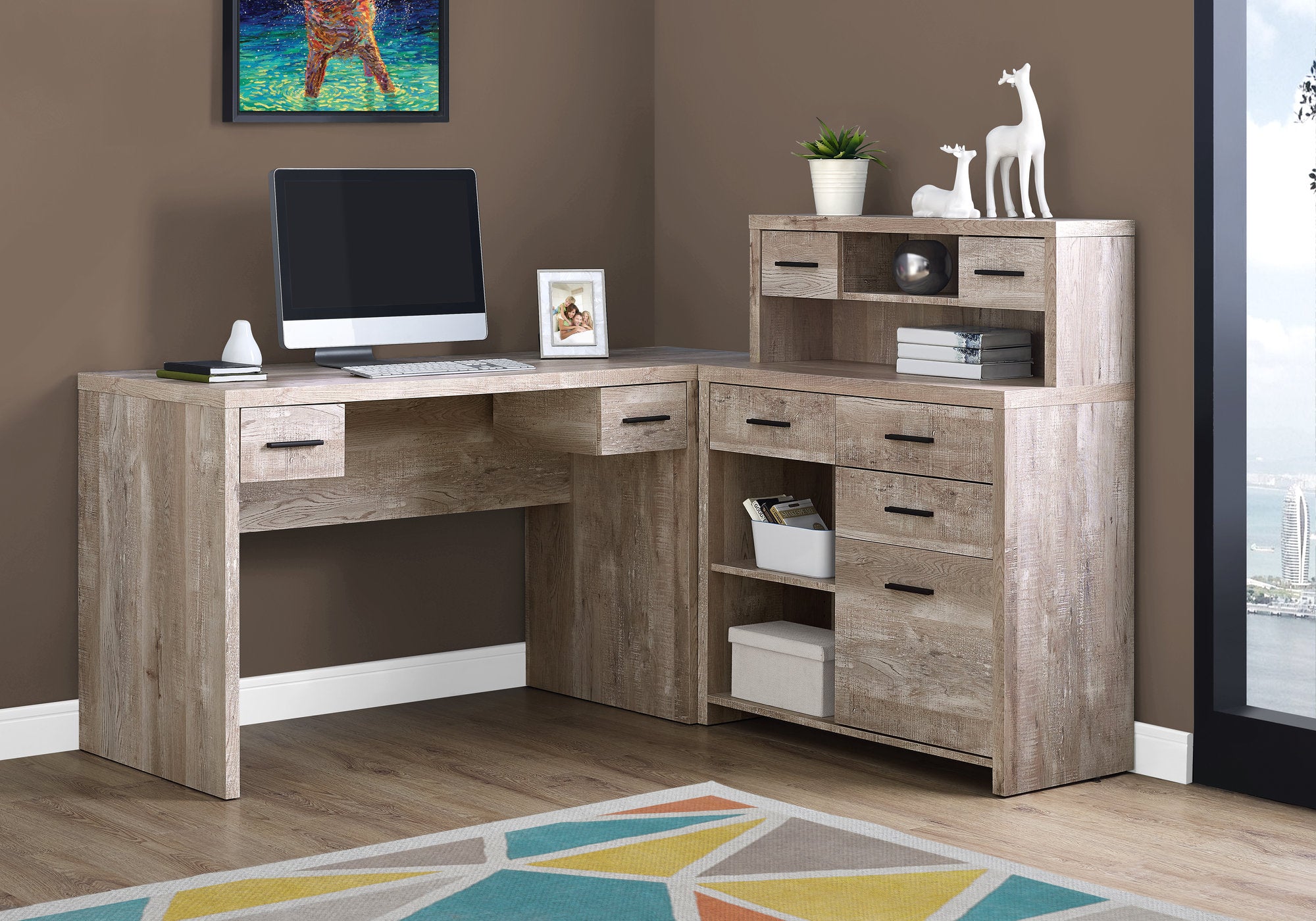 24" Grey Rectangular Computer Desk With Two Drawers