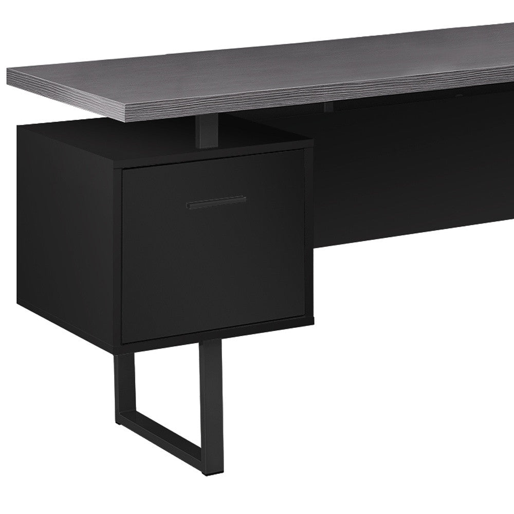 71" Taupe L-Shape Computer Desk With Three Drawers