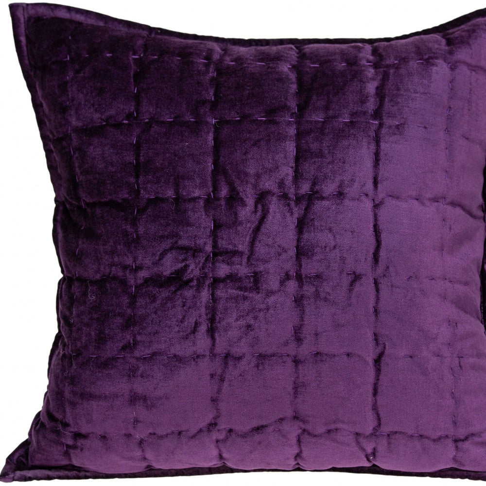 20" X 7" X 20" Transitional Purple Solid Quilted Pillow Cover With Poly Insert