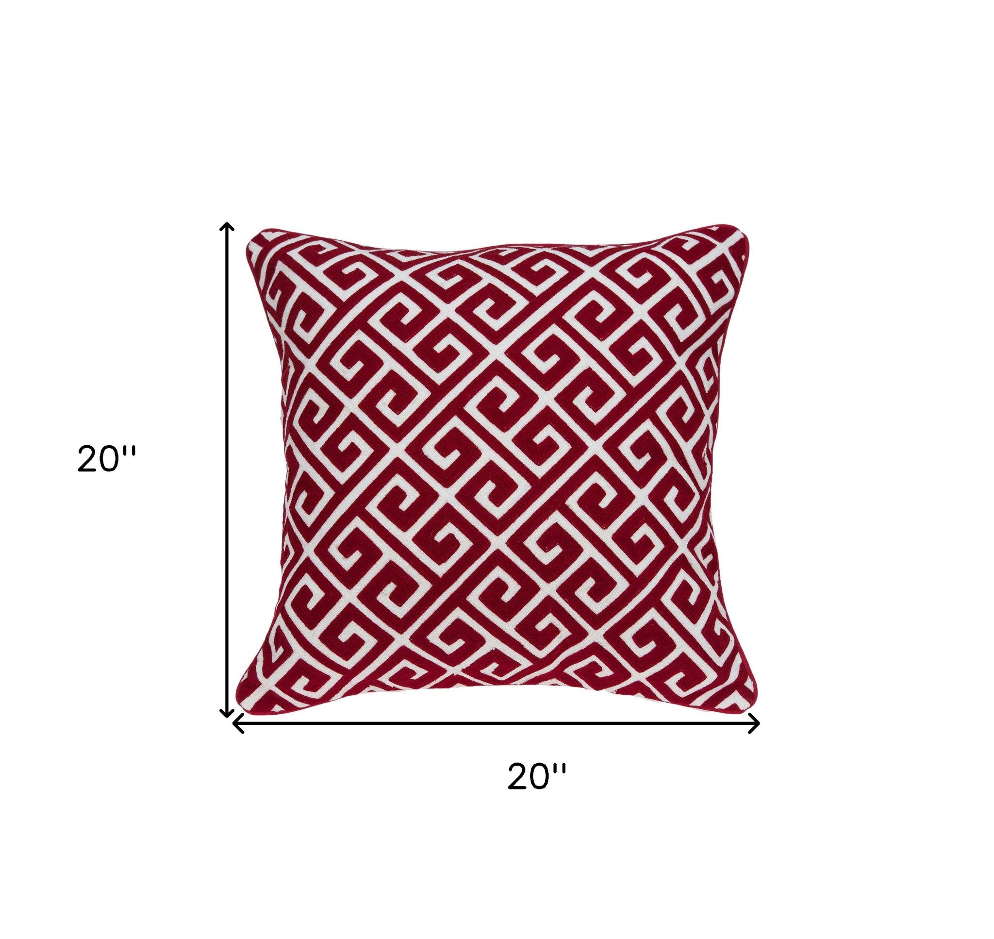 Funda de almohada de algodón rojo y blanco de transición de 20" x 7" x 20" con inserto de poliéster