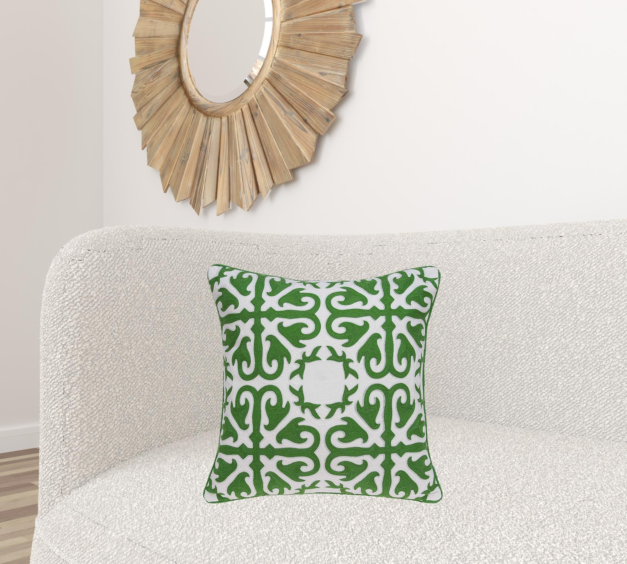 20" X 7" X 20" Traditional Green And White Accent Pillow Cover With Down Insert