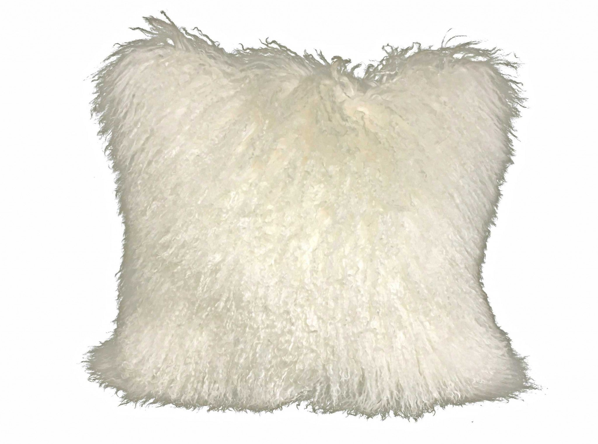 Almohada de piel de cordero tibetana genuina de color blanco cremoso de 20 "con respaldo de microgamuza