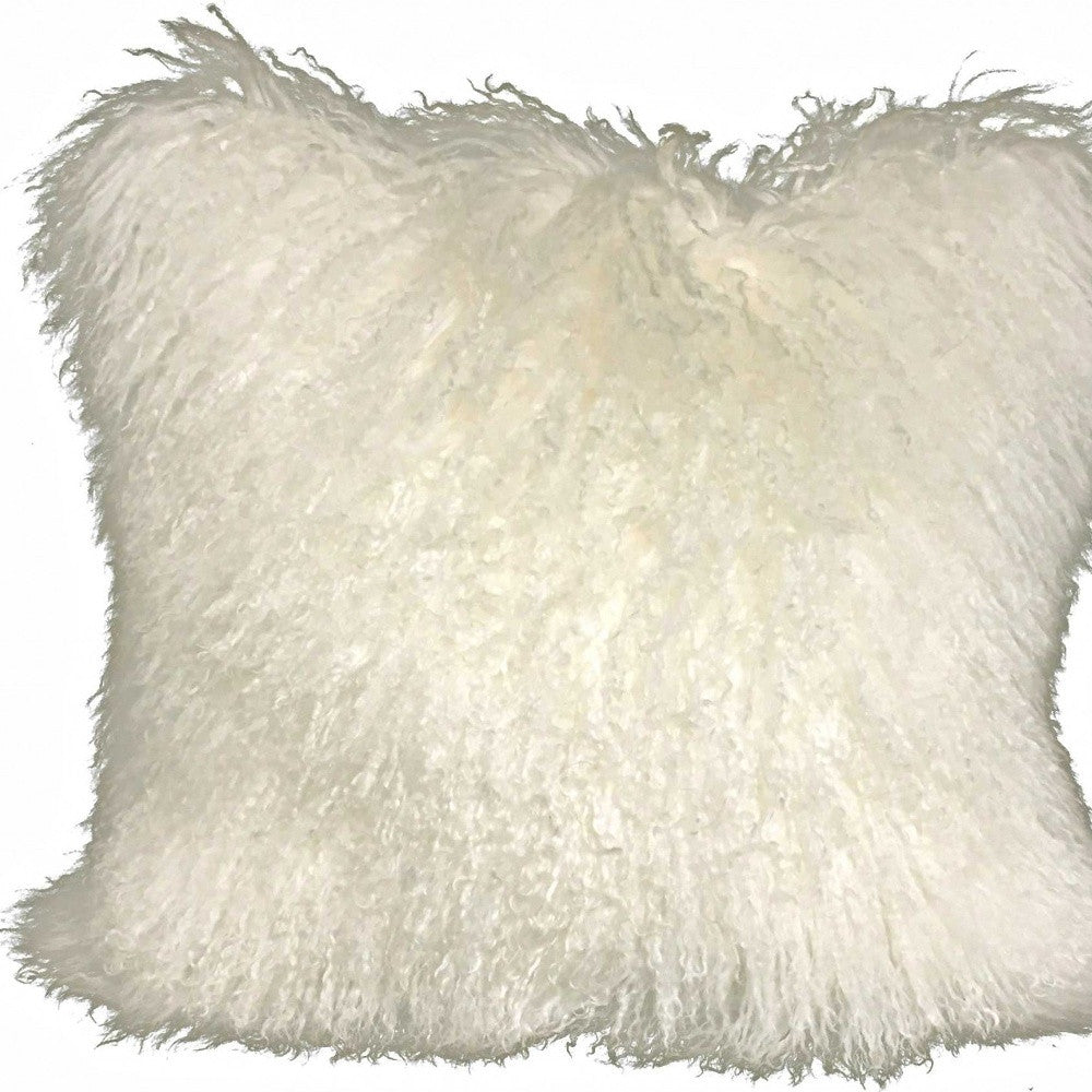 Almohada de piel de cordero tibetana genuina de color blanco cremoso de 20 "con respaldo de microgamuza