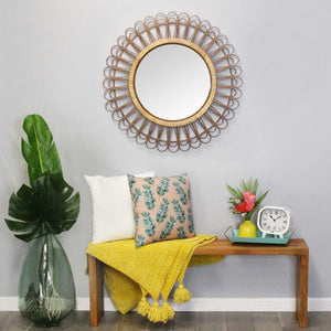 Bamboo Tulum Rattan Decorative Wall Mirror 34 Inch