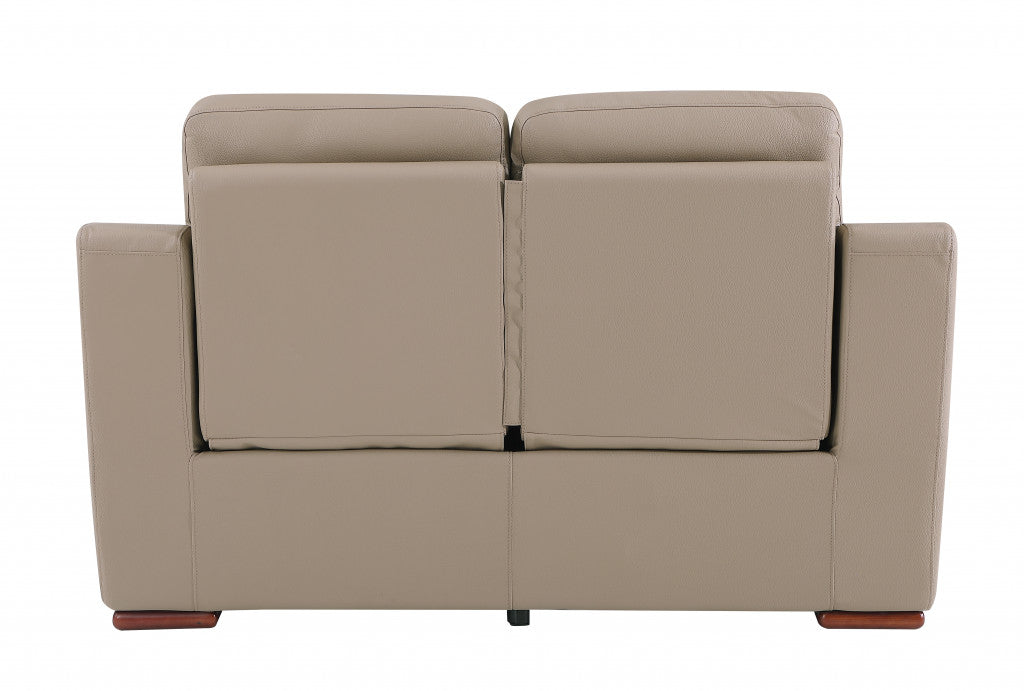 Modern Beige Leather Loveseat - 67” x 41” x 41”
