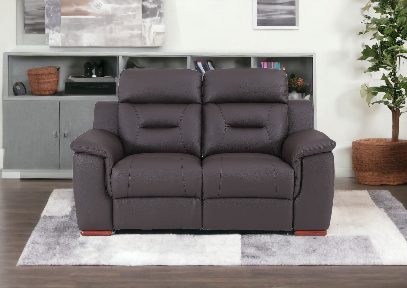 Modern Brown Leather Loveseat 67'" x 41'" x 41'"