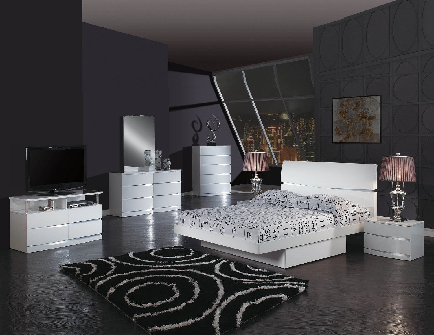 80'" X 79'"  X 42.5'" Modern Eastern King White High Gloss Bed