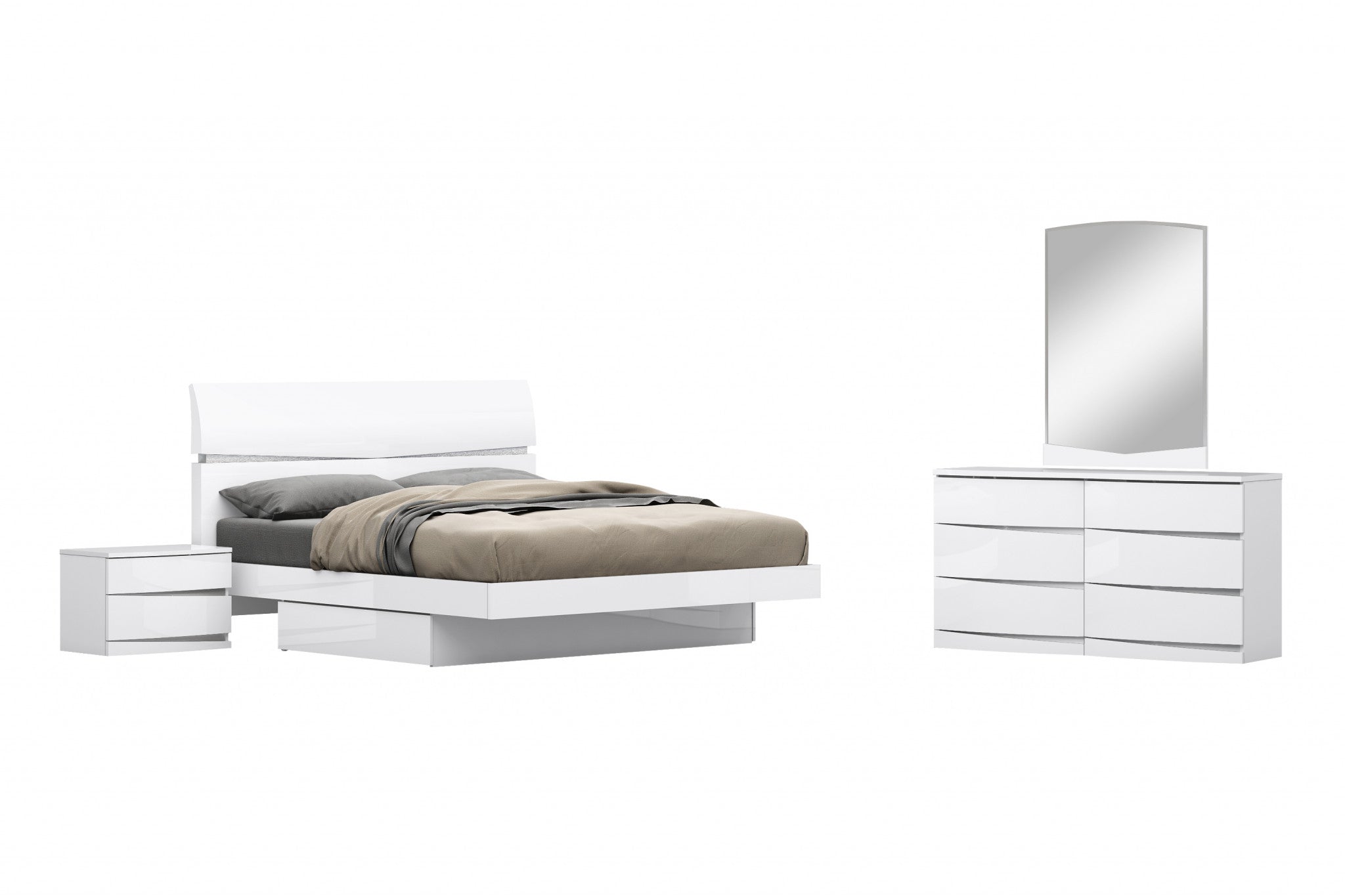 85'" X 72'"  X 42.5'" Modern California King White High Gloss Bed