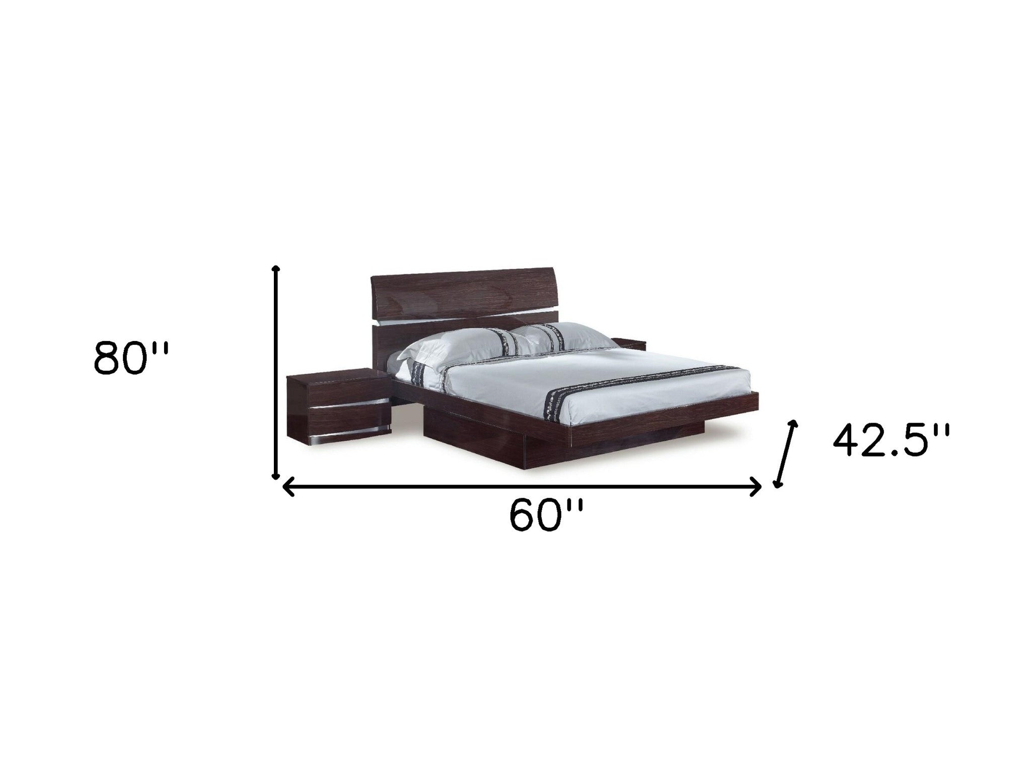 80'" X 60'"  X 42.5'" Modern Queen Wenge High Gloss Queen Bed