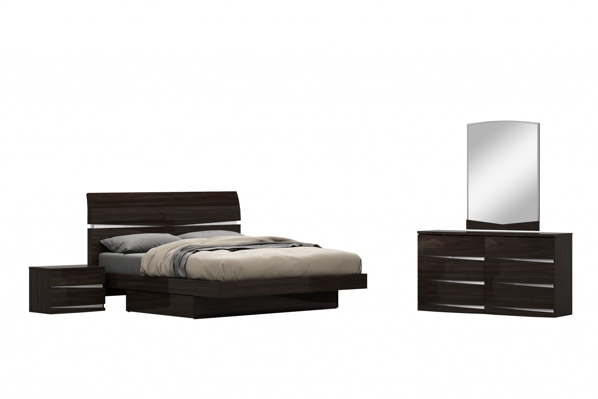 80'" X 60'"  X 42.5'" Modern Queen Wenge High Gloss Queen Bed
