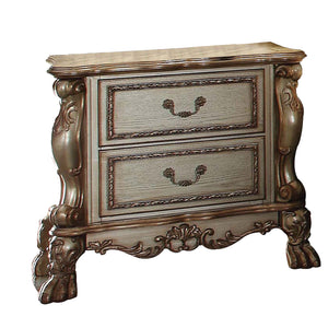 20" X 32" X 31" Gold Patina Bone Wood Poly Resin Nightstand