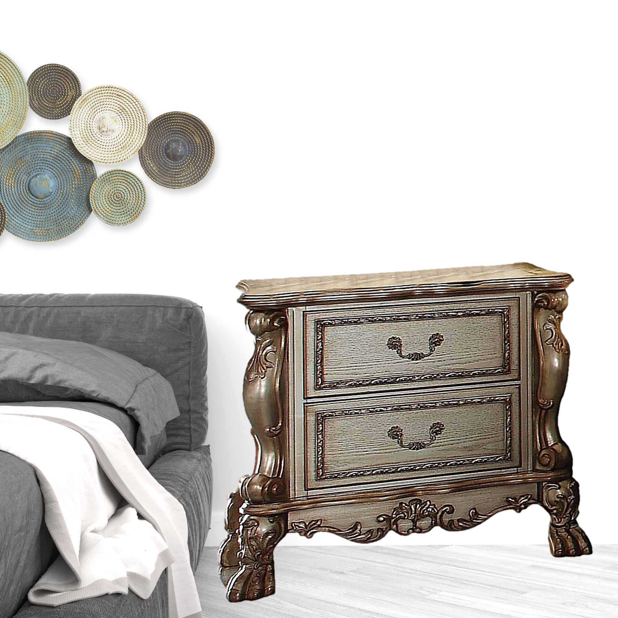 20" X 32" X 31" Gold Patina Bone Wood Poly Resin Nightstand