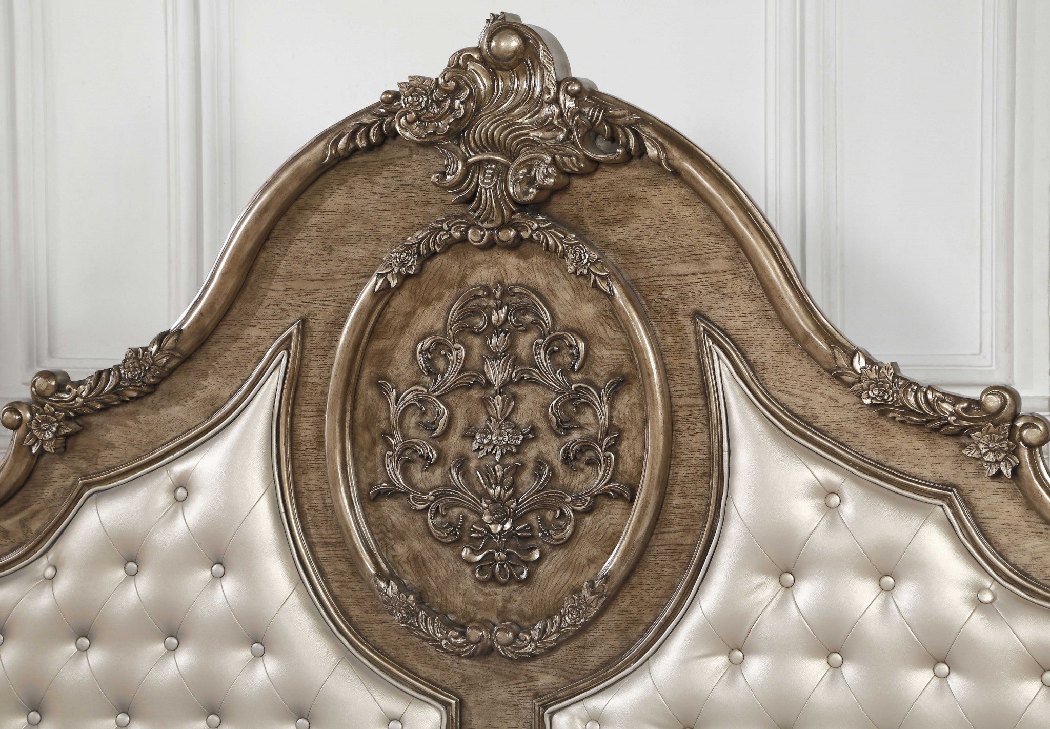 73" X 89" X 76" Pu Vintage Oak Wood Upholstery Queen Bed