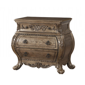 34" Champagne Novelty Three Drawers Solid Wood Nightstand